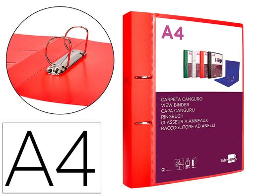 Carpeta liderpapel canguro 2 anillas 40 mm mixtas polipropileno din a4 rojo translicudo