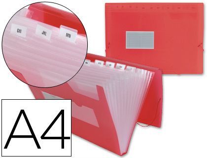 Carpeta Liderpapel Clasificador Fuelle 32110 Polipropileno Din A4 Roja Transparente 13 Departamentos