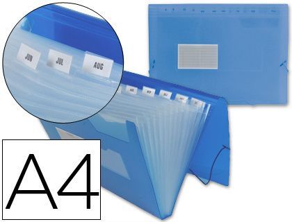 Carpeta Liderpapel Clasificador Fuelle 32112 Polipropileno Din A4 Azul Transparente 13 Departamentos