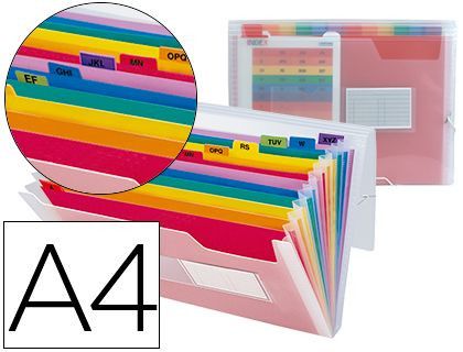 Carpeta Liderpapel Clasificador Fuelle 42159 Polipropileno A4 Tte 2 Huecos Tarjetas Spectrafile 13 Dpto
