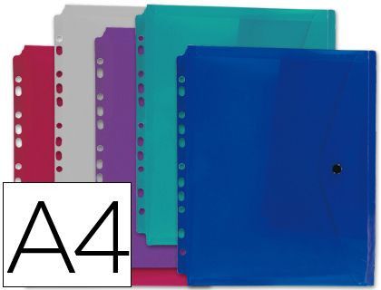 Carpeta Liderpapel Dossier Broche 36669 Polipropileno Din A4 Pack de 5 Col.Surtidos Transparente Multitaladro