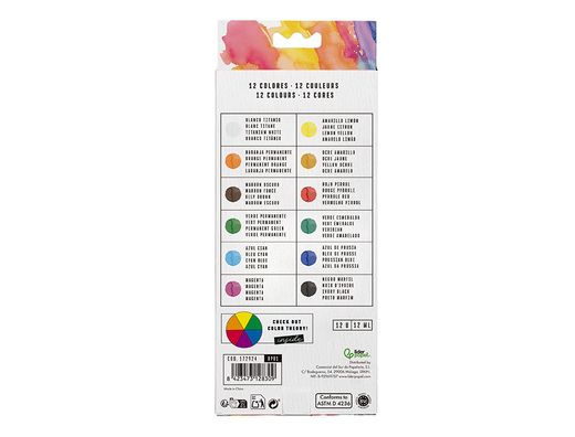 Pintura de acuarela liderpapel caja de 12 tubos de aluminio de 12 ml colores surtidos