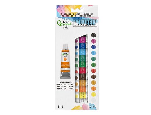 Pintura de acuarela liderpapel caja de 12 tubos de aluminio de 12 ml colores surtidos