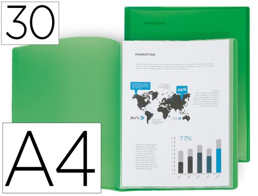 Carpeta liderpapel escaparate 30 fundas polipropileno din a4 verde translucido