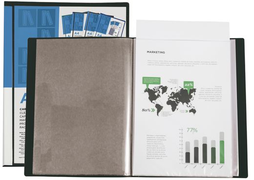 Carpeta Liderpapel Escaparate 37735 40 Fundas Canguro Polipropileno Din A4 Negra Portada y Lomo Personalizable