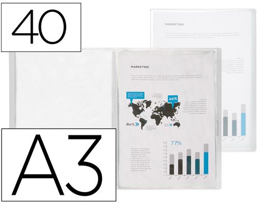 Carpeta liderpapel escaparate 40 fundas polipropileno din a3 transparente translucido