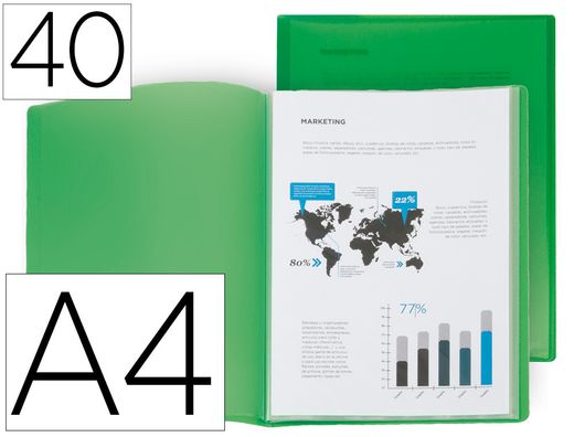 Carpeta liderpapel escaparate 40 fundas polipropileno din a4 verde translucido