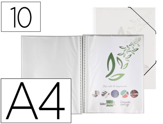 Carpeta liderpapel escaparate con espiral 10 fundas polipropileno din a4 transparente