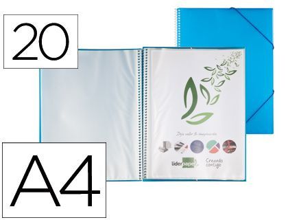 Carpeta Liderpapel Escaparate con Espiral 20 Fundas Polipropileno Din A4 Azul