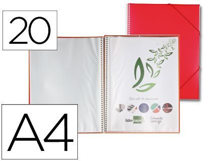 Carpeta Liderpapel Escaparate con Espiral 20 Fundas Polipropileno Din A4 Rojo