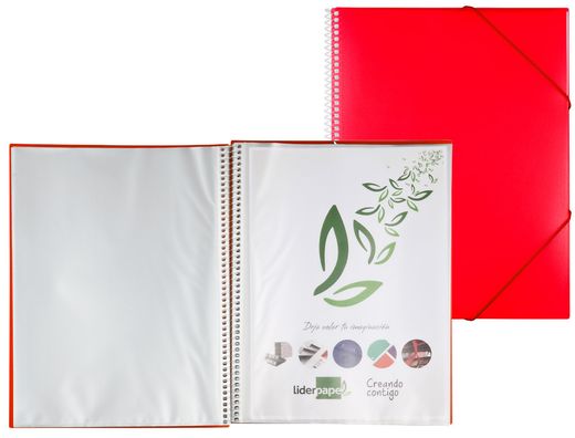Carpeta Liderpapel Escaparate con Espiral 20 Fundas Polipropileno Din A4 Rojo