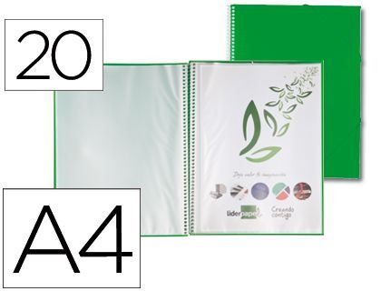 Carpeta Liderpapel Escaparate con Espiral 20 Fundas Polipropileno Din A4 Verde
