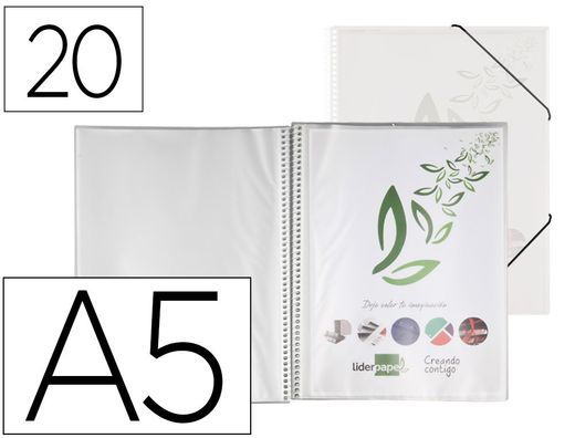 Carpeta liderpapel escaparate con espiral 20 fundas polipropileno din a5 transparente