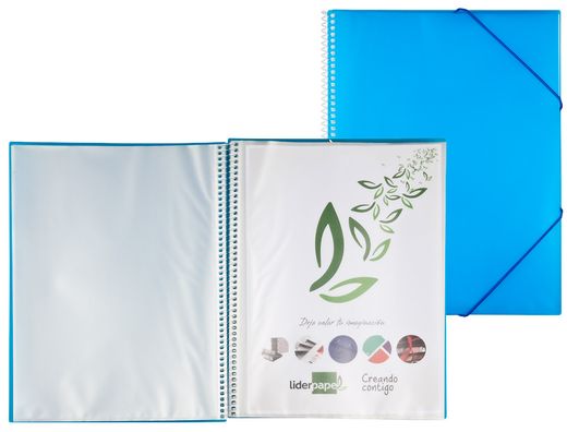 Carpeta Liderpapel Escaparate con Espiral 30 Fundas Polipropileno Din A4 Azul