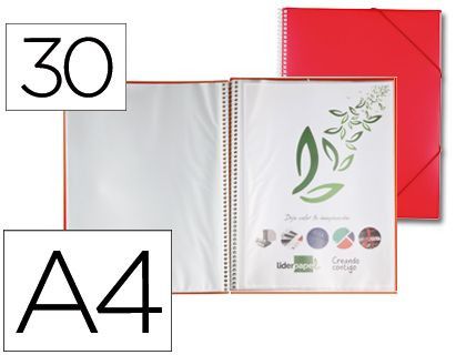 Carpeta Liderpapel Escaparate con Espiral 30 Fundas Polipropileno Din A4 Rojo