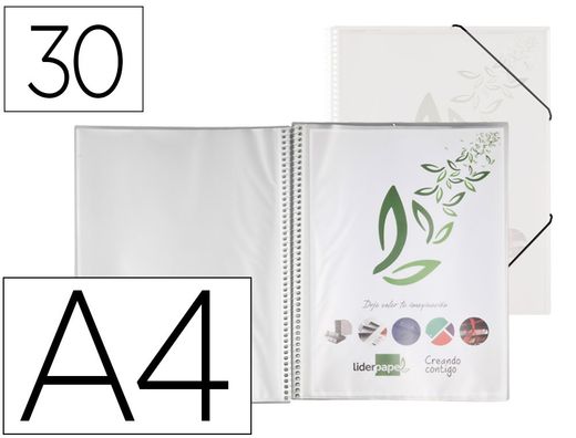 Carpeta liderpapel escaparate con espiral 30 fundas polipropileno din a4 transparente