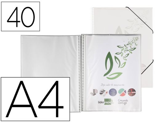 Carpeta liderpapel escaparate con espiral 40 fundas polipropileno din a4 transparente
