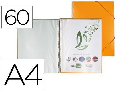Carpeta Liderpapel Escaparate con Espiral 60 Fundas Polipropileno Din A4 Naranja