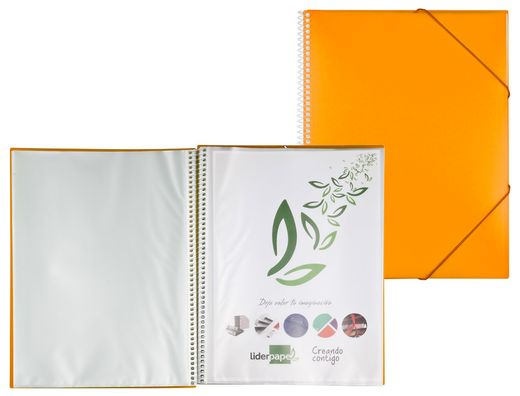 Carpeta Liderpapel Escaparate con Espiral 60 Fundas Polipropileno Din A4 Naranja