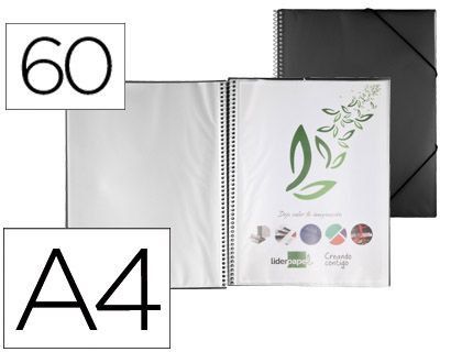 Carpeta Liderpapel Escaparate con Espiral 60 Fundas Polipropileno Din A4 Negro