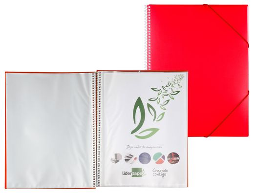 Carpeta Liderpapel Escaparate con Espiral 60 Fundas Polipropileno Din A4 Rojo