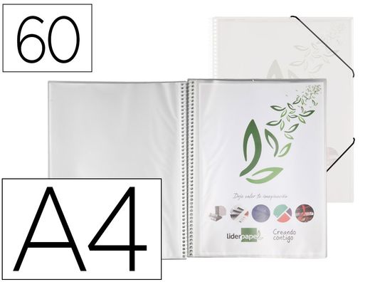 Carpeta liderpapel escaparate con espiral 60 fundas polipropileno din a4 transparente