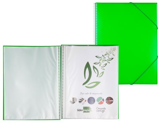 Carpeta Liderpapel Escaparate con Espiral 60 Fundas Polipropileno Din A4 Verde