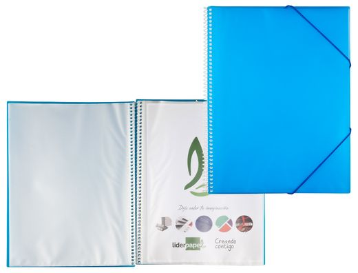 Carpeta Liderpapel Escaparate con Espiral 80 Fundas Polipropileno Din A4 Azul