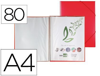 Carpeta Liderpapel Escaparate con Espiral 80 Fundas Polipropileno Din A4 Rojo