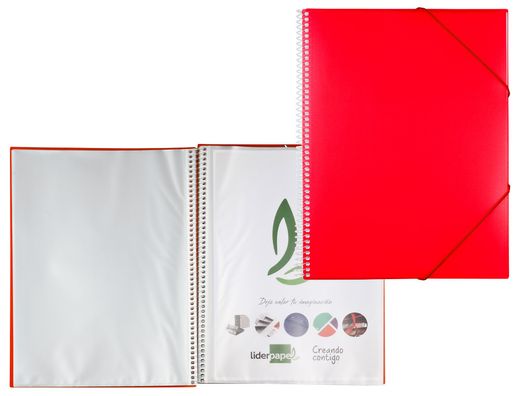 Carpeta Liderpapel Escaparate con Espiral 80 Fundas Polipropileno Din A4 Rojo