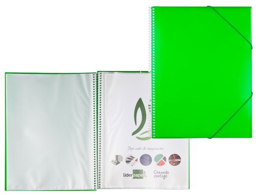 Carpeta Liderpapel Escaparate con Espiral 80 Fundas Polipropileno Din A4 Verde