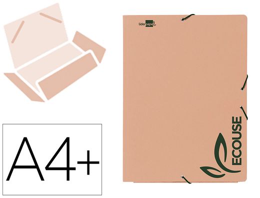 Carpeta liderpapel gomas din a4+ 3 solapas ecouse cartulina 400 g/m2 color kraft marron