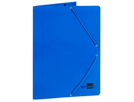 Carpeta liderpapel gomas folio 3 solapas carton plastificado color azul