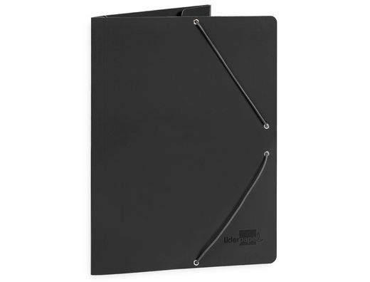 Carpeta liderpapel gomas folio 3 solapas carton plastificado color negro