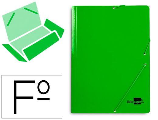 Carpeta liderpapel gomas folio 3 solapas carton plastificado color verde