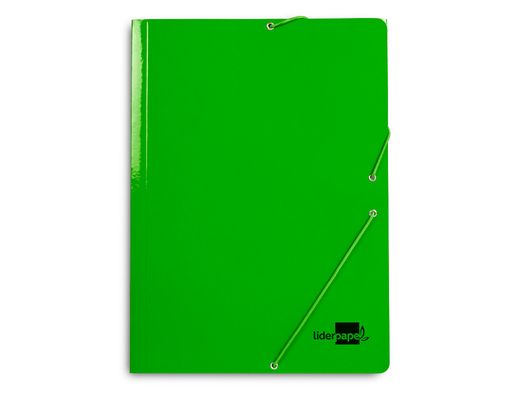 Carpeta liderpapel gomas folio 3 solapas carton plastificado color verde