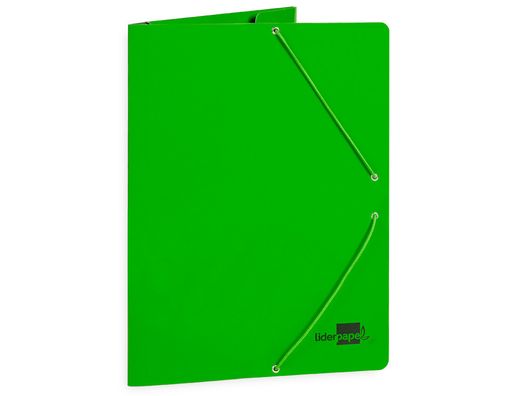Carpeta liderpapel gomas folio 3 solapas carton plastificado color verde