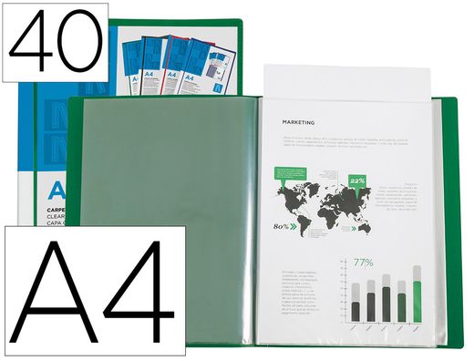 Carpeta liderpapel personaliza 20 fundas canguro polipropileno din a4 verde translucido portada y lomo