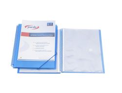 Carpeta pardo escaparate con espiral 20 fundas polipropileno con gomas personalizable color azul