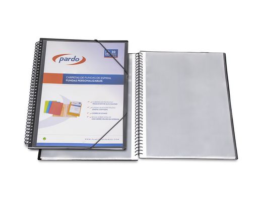 Carpeta pardo escaparate con espiral 40 fundas folio personalizable color negro