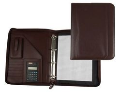 Carpeta Portafolios 45-848 Marron 260X355 mm Cremallera 4 Anillas 20 mm Calculadora con Bolsa para Movil
