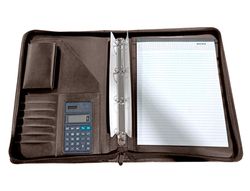 Carpeta Portafolios 45-848 Marron 260X355 mm Cremallera 4 Anillas 20 mm Calculadora con Bolsa para Movil