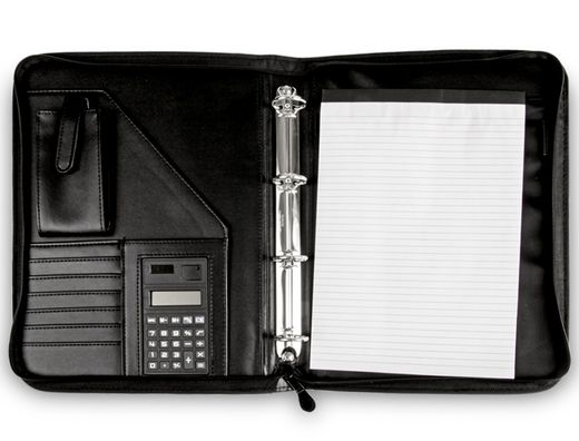 Carpeta Portafolios 80-848 Negra 260X355 mm Cremallera 4 Anillas 20 mm Calculadora con Bolsa para Movil