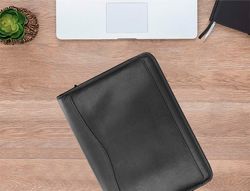 Carpeta portafolios cremallera con bolsa para movil y tarjetero color negro 260x355 mm