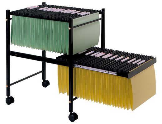 Carrito Q-Connect para Carpetas colgantes Negro con Ruedas y bandeja Inferior Extraible para Carpetas Tamaño Folio