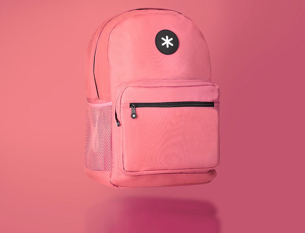 Cartera antartik mochila con asa y bolsillo frontal concremallera color coral 320x140x430 mm