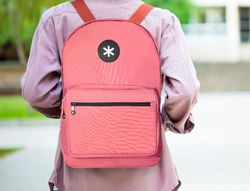 Cartera antartik mochila con asa y bolsillo frontal concremallera color coral 320x140x430 mm
