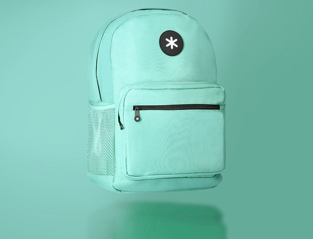 Cartera antartik mochila con asa y bolsillo frontal concremallera color verde menta 320x140x430 mm