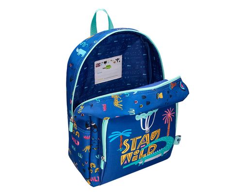 Cartera escolar liderpapel moc hila infantil safari diseño cocodrilo azul marino 330x100x250 mm