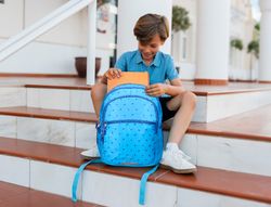 Cartera escolar liderpapel moc hila multibolsillo diseño azul 450x145x300 mm